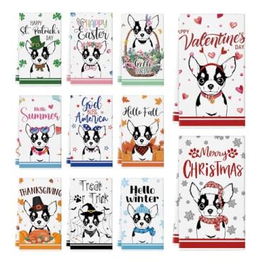 Imagem de Ciazoxa 11 peças de toalhas de cozinha chihuahua 35,5 x 53,3 cm, toalha de prato de cachorro, pano de prato de cozinha, toalhas de mão fofas para banheiro, decoração de casa, Natal, dia das mães