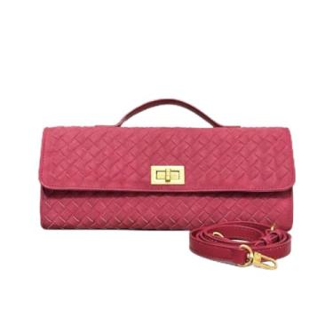 Imagem de Bolsa clutch de camurça tecida para mulheres – Bolsa tiracolo ou de ombro para noite, casamentos, festas, encontros noturnos e eventos formais, Vinho tinto, Medium