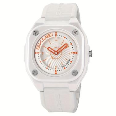 Imagem de Relógio Masculino Fashion Skmei, Impermeável 50m, Pulseira De Silicone Branco