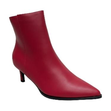 Imagem de ABSOLEX Bota feminina de salto gatinho de 6 cm com bico fino e zíper lateral no tornozelo, Poliuretano vermelho, 35