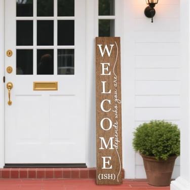 Imagem de Hentonwell Decoração de placa de madeira para alpendre de boas-vindas, placas decorativas de varanda rústica, placas verticais para porta da frente, decoração de boas-vindas interna de casa de fazenda