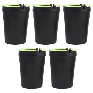 Imagem de 5 peças de cinzeiro de carro com tampa para suporte de copo - Cinzeiro de cigarro autoextinguível sem fumaça que brilha no escuro - Porta-cinzeiro portátil à prova de cheiro para caminhão e escritório