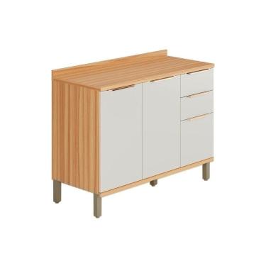 Imagem de Gabinete De Cozinha Modulado Balcão Sauvignon 2 Portas E 3 Gavetas Para Pia Com Tampo 120cm Amendoa-off White - Ronipa