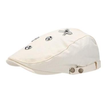 Imagem de Boné plano unissex com design embelezado de caveira e ossos cruzados -