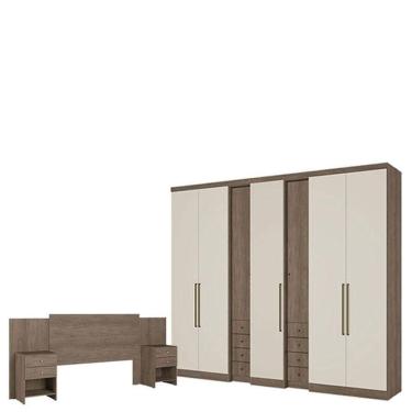 Imagem de Guarda Roupa Casal Absolut Clear 7 Portas Rustic Off White E Cabeceira Com Mesas De Cabeceira Formosa Rustic -thb