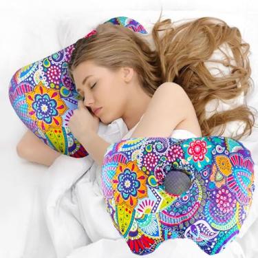 Imagem de Yzqcckss Travesseiro de piercing de orelha para pessoas que dormem de lado – Travesseiro com orifício para alívio da dor de ouvido, destacável/forma curva de algodão, para úlceras de pressão de