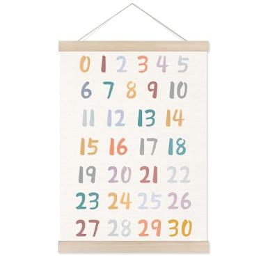 Imagem de Welshower Moldura para pôster de berçário com números coloridos, números de matemática 0-30 impressões de arte de parede educativas decoração para sala de aula infantil quarto de crianças berçário