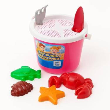 Imagem de Kit de Praia Infantil 7 Peças Balde Sortido Brinquedos de Areia Coloridos 15 cm Crianças no Verão