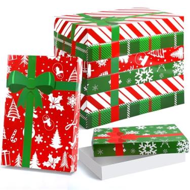 Imagem de Funrous 8 caixas de presente de Natal com tampas, 4 designs festivos com flocos de neve xadrez para presente de Natal, decoração de lembrancinhas de festa de ano novo, 35 x 23 x 5 cm