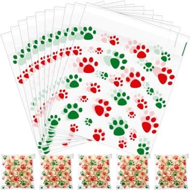 Imagem de Pasimy 300 peças de sacos plásticos de pata sacos de celofane para animais de estimação, bolsas autoadesivas transparentes para decoração de festa com tema de cachorro de estimação (cor de Natal)
