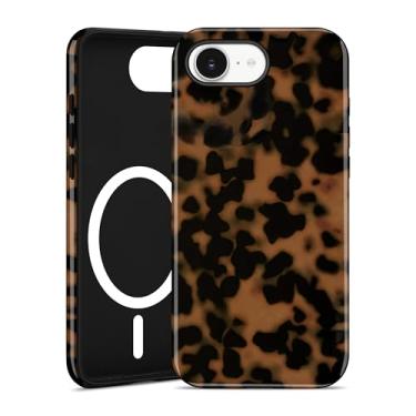 Imagem de Jusy Capa de telefone compatível com MagSafe marrom tartaruga para iPhone 16e, Amber Trendy Luxury Magnetic Soft TPU e Hard PC Capa protetora de telefone para mulheres meninas - preta