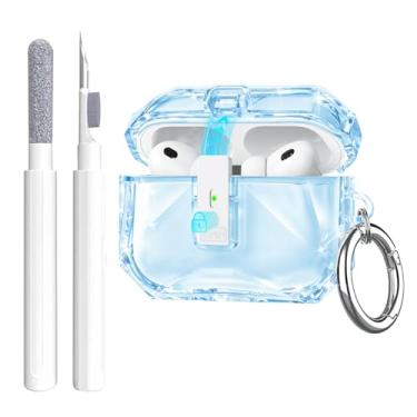 Imagem de Aircawin Capa transparente para Airpods Pro 3, design de diamante fofo para Airpods Pro 3ª geração, trava segura e pop-up automático, não amarela, à prova de choque, capa de TPU macio com mosquetão e