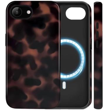 Imagem de Amzfield Capa magnética para iPhone 16e - Capa de tartaruga com estampa de leopardo âmbar, compatível com MagSafe, capa de telefone híbrida bonita estética resistente à prova de choque para mulheres e
