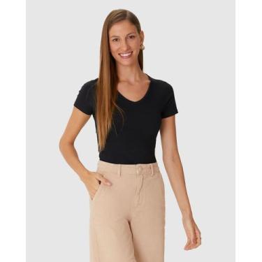 Imagem de Blusa Básica Feminina Decote V Em Algodão - Malwee, Preto, P