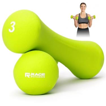 Imagem de Rage Fitness Pesos de mão, aço revestido de PVC, borracha texturizada, aderência antiderrapante, conjunto de 2 halteres de pesos (1,4 kg), conjunto de pesos para academia em casa - pesos livres de