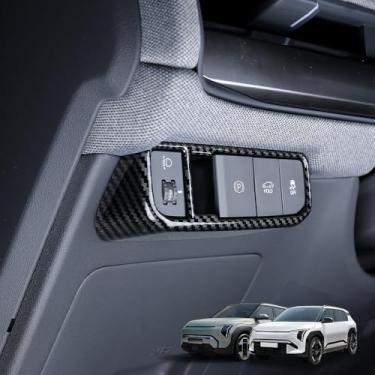 Imagem de Cnaurda Tampa do botão do interruptor de ajuste do farol do carro ABS, tampa da peça de ajuste da lâmpada frontal compatível com acessórios Kia EV3 LHD 2024-2025 (carbono)