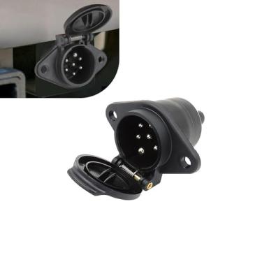 Imagem de CyperFair Adaptador de reboque Plug and Play redondo de 7 pinos para exibição de luz de sinal, conector de cabo de alimentação com capa protetora, cablagem universal semireboque de caminhão