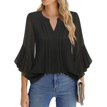 Imagem de Blusa Timeson de manga 3/4 com decote em V  preta tamanho P