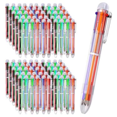Imagem de Daemson 100 canetas esferográficas multicoloridas 6 em 1 de 0,5 mm, retráteis, 6 cores, pacote a granel para escola, escritório, sala de aula, lembrancinhas de festa