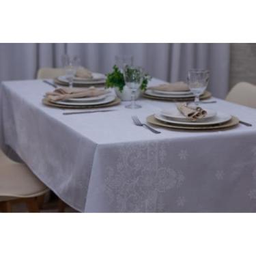 Imagem de Toalha de Mesa Linhão Premium Decorativa 4 e 6 Lugares – Estilo Rústico e Elegante para Sala de Jantar e Cozinha (Branca Pétalas,1,40 x 1.40 Mesa 4 Lugares)