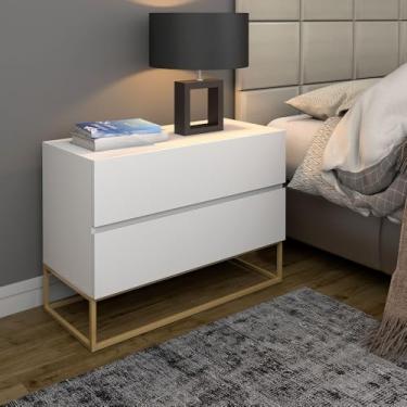 Imagem de Mesa Cabeceira Eros 60CM 2 Gavetas estilo Industrial Pés Dourado Para Quarto(Branco Dourado)