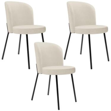 Imagem de Kit 3 Cadeiras Sala de Jantar Estofada Gavi L02 Linho Champagne - Lyam Decor