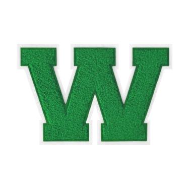 Imagem de 1 peça de patch de letra de chenille verde de 11,4 cm com borda branca – Remendos do alfabeto para roupas, jaquetas, mochilas, chapéus para decoração personalizada, nome personalizado e artesanato. (W