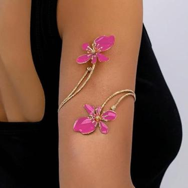 Imagem de Joia de braço feminina ajustável rosa choque flor pulseira pulseira ouro braçadeira superior joias presentes para mulheres acessórios de fantasia de deusa grega, Medium, Latão, Sem Pedra Preciosa