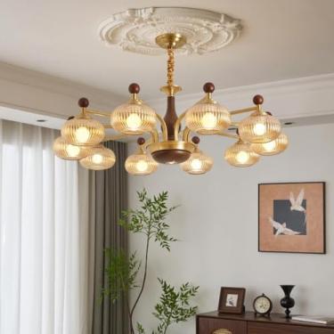 Imagem de Luminária pendente de latão antigo, estilo moderno de meados do século XX, para sala de estar, sala de jantar, quarto, escritório, lustre de estilo retrô Zhongshan em cobre (10 lâmpadas).