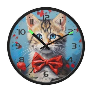 Imagem de SEHANY Relógio de parede de gato fofo, silencioso, sem tique-taque, operado por bateria, controle de som, luz noturna, relógios de parede para sala de estar, cozinha, quarto, escritório, decoração de