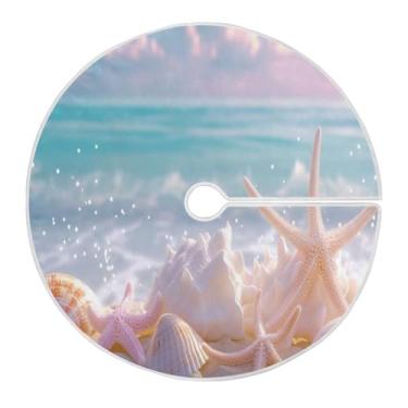 Imagem de Blueangle Saia de árvore de Natal com conchas na praia de 120 cm – poliéster macio e resistente a rugas, decoração de férias para festas de Natal, árvore festiva e decoração de casa (20)