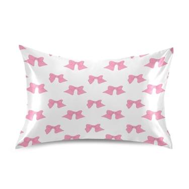 Imagem de Blueangle Fronha de cetim Red Bows para cabelo e pele, fronha de seda, tamanho padrão (51 x 66 cm) - Capas de almofada de cetim refrescantes com fecho de envelope (291)