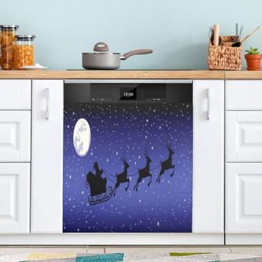 Imagem de ATTX Capa magnética de Papai Noel para lava-louças, 58,4 cm C x 66 cm A, decoração da capa da máquina de lavar louça, decalques de armário doméstico e eletrodomésticos adesivos #508