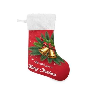 Imagem de GakkiGii Pacote com 2 meias de Natal com sinos de Natal, decoração grande para pendurar na parede da árvore da lareira, 45 x 31 cm