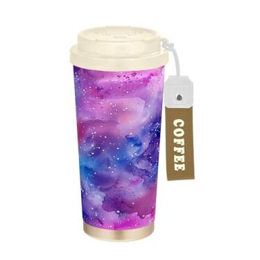 Imagem de SEHANY Caneca de viagem Galaxy Starry Sky de viagem de 500 ml Copos de café reutilizáveis revestidos de cerâmica com tampa à prova de vazamento, parede dupla, isolamento a vácuo, copo de café de aço