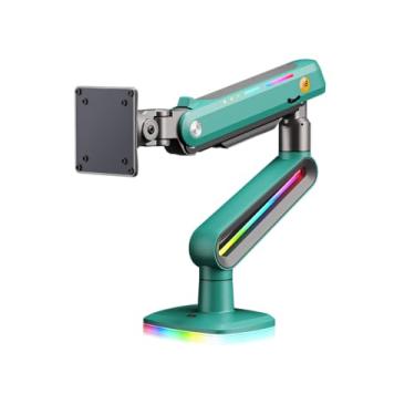 Imagem de Braço de monitor de jogos NB Designer para tela de 32 a 60 polegadas, carrega até 20 kg, VESA 75/100, RGB leve, resistente, ajustável em vários ângulos, alumínio premium, extensão de braço longo verde