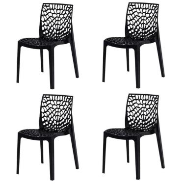 Imagem de Kit 4 Cadeiras Empilhável Inmetro Gruvyer Fratini Polipropileno Preto Capacidade Suporta 182 Kg