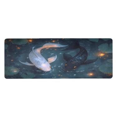 Imagem de SEHANY Tapete de ioga com peixe Koi branco e carpa preta, antiderrapante, antiderrapante, para mulheres e homens, 180 x 66 cm, tapete de treino para pilates em casa, exercícios de chão com bolsa de