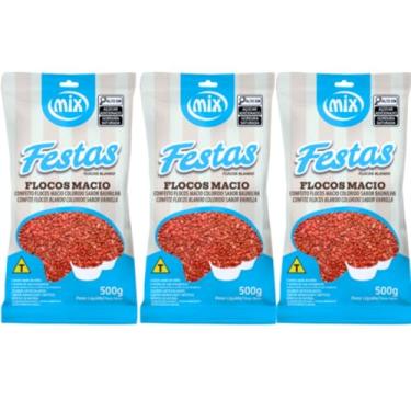 Imagem de Confeito Granulado Vermelho Gourmet Flocos Macios Kit 3 Pacotes Cor e Sabor