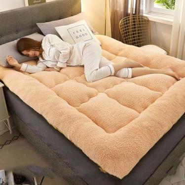 Imagem de Yadlan Colchão futon japonês, tapete fofo extragrosso, tapetes de tatame super macios e respiráveis, sofá cama dobrável portátil, almofada multiuso, bege tamanho casal 90 x 200 cm