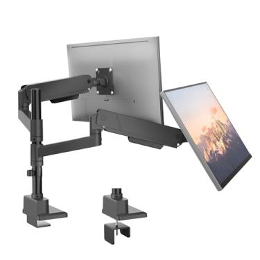 Imagem de monTEK Suporte duplo para monitor alto braços para 2 monitores para tela curva de 17 a 35 polegadas comporta 15,9 kg ajustável resistente monitor suporte de mesa gerenciamento de cabos, VESA 75/100 mm
