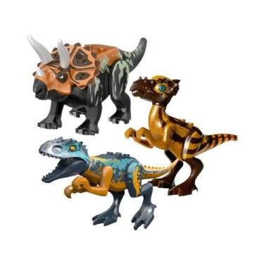Imagem de Blocos De Montar De Dinossauros Jurássicos: Velociraptor, Triceratops,