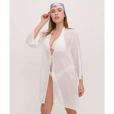 Imagem de Kimono Saída De Praia Feminino Amarração Marisa-25091, Branco, G