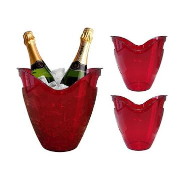Imagem de Balde Acrilico Kit 3pçs 3,3l Reforçado Champanheira Neoplas, Vermelho