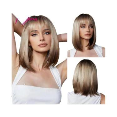 Imagem de Peruca Sintética Preta Lisa Curta Com Franja Para Mulheres, Cabelo Afr