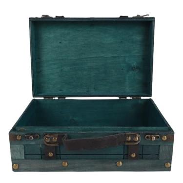 Imagem de Jectse Baú de Madeira, Tronco de Armazenamento de Madeira Vintage Com Alças Decorativas e Ferragens Antigas, para Decoração de Casa, Armazenamento de Itens, Adereços de Fotografia (1624C-01 Verde)