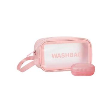 Imagem de Kit Necessaire Washbag Rosa Pequena com Saboneteira p Viagem - Mormino