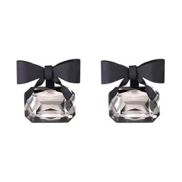 Imagem de Brincos de laço preto para mulheres, moda moderna, brincos de pérola de cristal falso preto, brincos de férias, brincos de fita de coquete, festival, joias de Natal, Medium, Liga de aço, Sem pedra