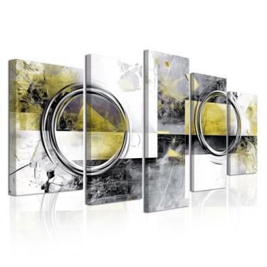 Imagem de CXHOSTENT Arte de parede preta amarela cinza grande 5 peças decoração de parede abstrata impressões em tela arte moderna sala de estar quarto escritório decoração de casa emoldurada (cinza, 20 x 35 x