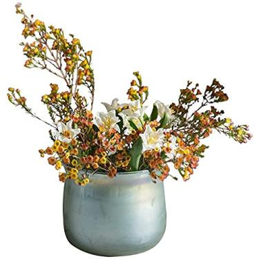 Imagem de YYBOES Vaso de vidro para decoração de vaso de flores, novo estilo chinês, feito à mão, moderno, vaso de vidro, arranjos de flores, ornamentos, flores artificiais, flores de seda, simulação de flores